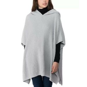 Charter Club NWT Hooded Knit Poncho Pull On Super Sof Solid Gray One Size New